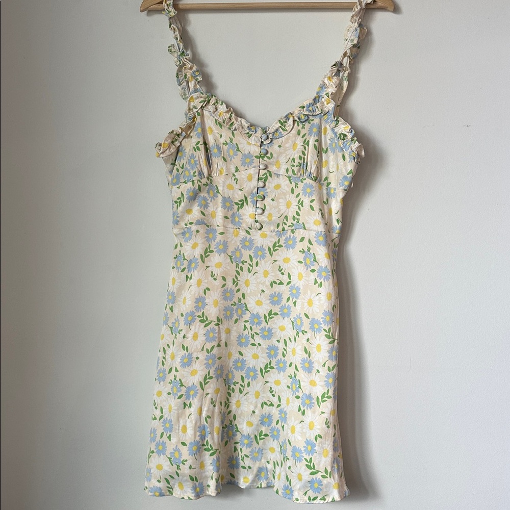 Satin-like Sundress with Blue and Yellow Flowers